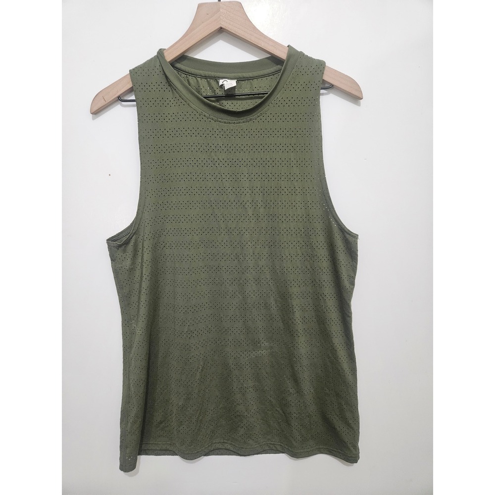 Zyia Active Womens Olive Green Perforated Mesh Muscle Tank Top Size Large‎